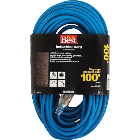 All-Source SJTW Extension Cord, 16 AWG, Outdoor, 16/3, 1 Outlets, Blue, 100 ft RL-JTW163-100-BL